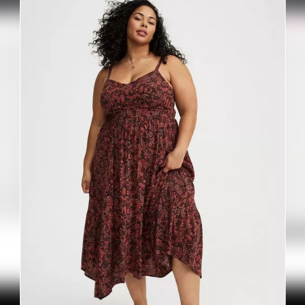Torrid Hanky Hem Orange Brown Paisley Dress 3X - Picture 2 of 5